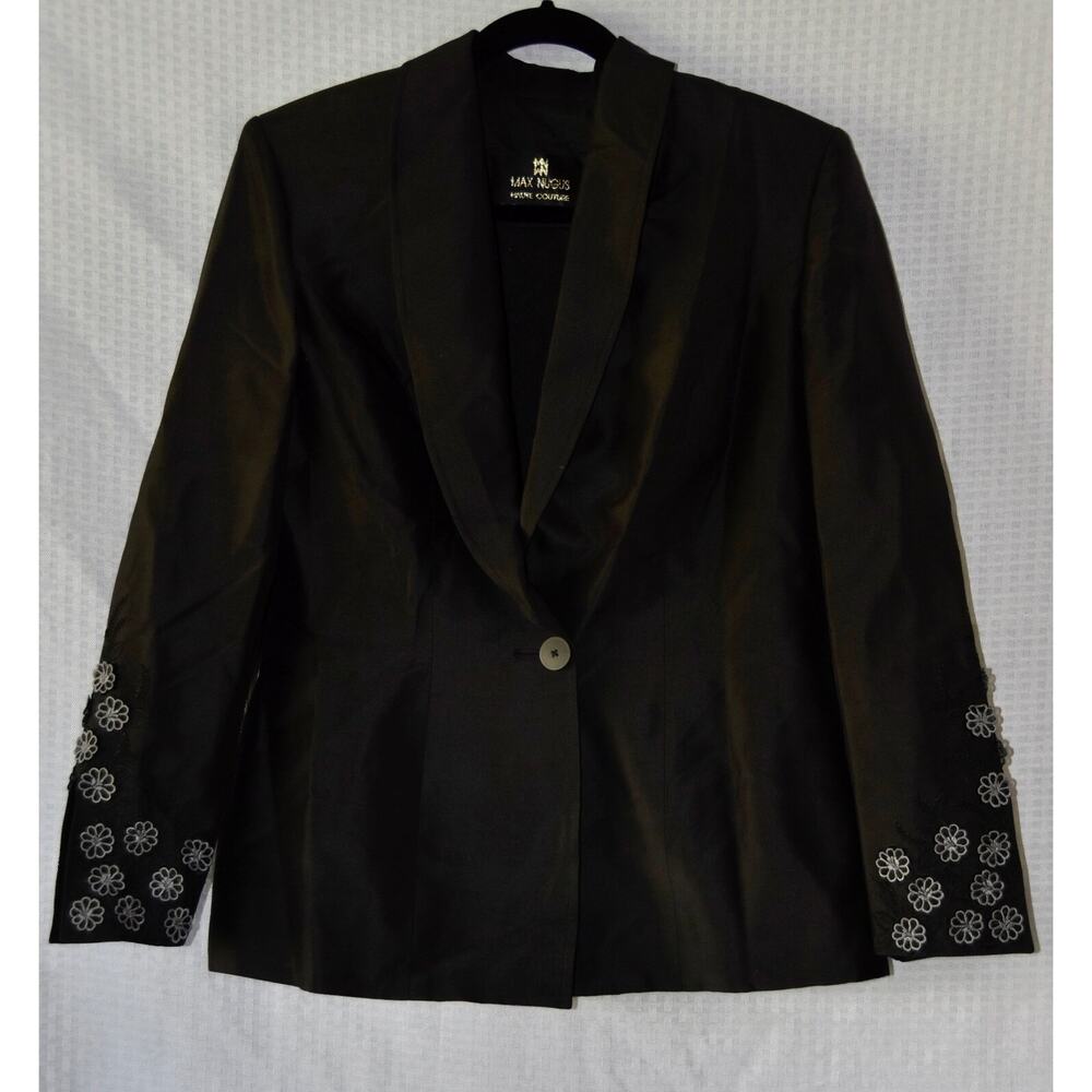 MAX NUGUS Silk Sophisticated Embroidered Long Sleeve Jacket Blazer